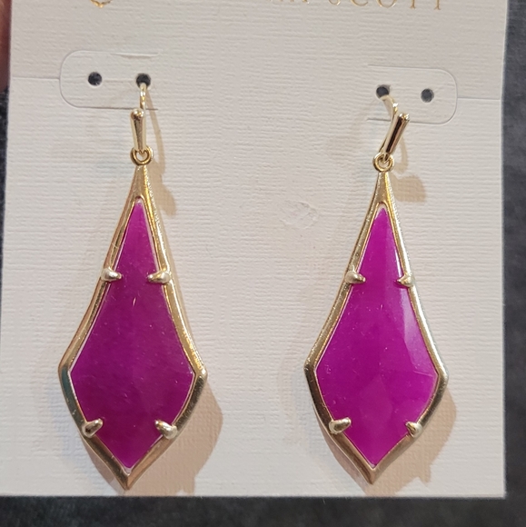 NWT Kendra Scott Faceted Earrings Purple Jade and Gold . So pretty! - Picture 7 of 9